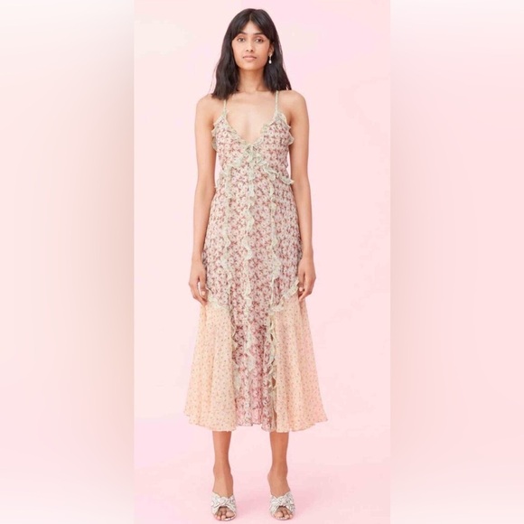 Rebecca Taylor Lucia Silk Floral Ruffle Midi Dress – Size 4 - Picture 2 of 16